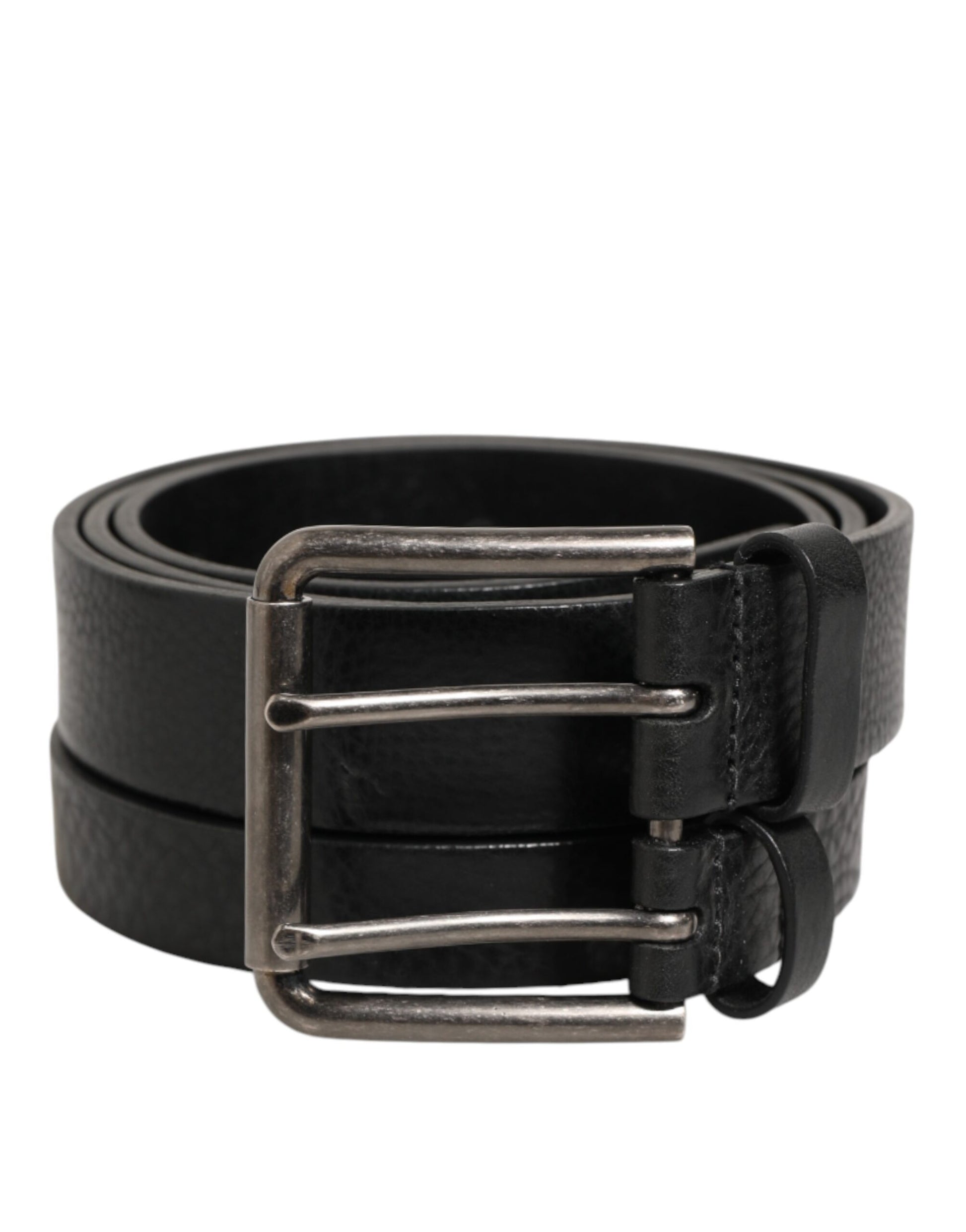 Dolce & Gabbana Black Double Strap Leather Silver Buckle Belt