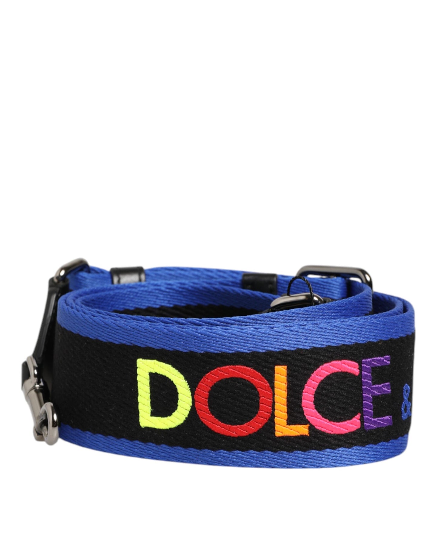Dolce & Gabbana Black Blue Colorful Lettering Bag Handle Shoulder Strap