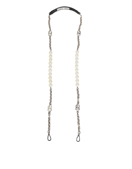 Dolce &amp; Gabbana Schwarzes Leder Perlenkette Tasche Zubehör Schultergurt