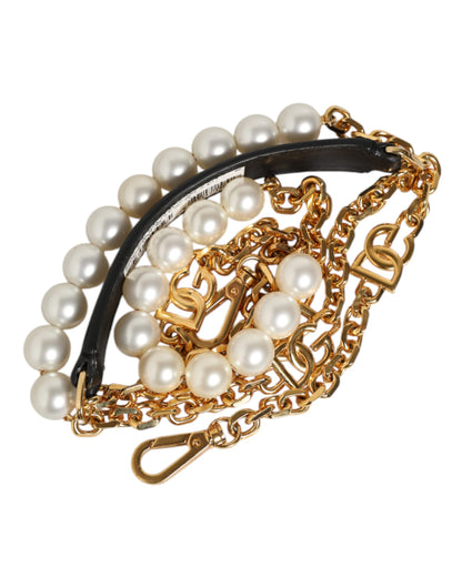 Dolce &amp; Gabbana Schwarzes Leder Gold Kette Tasche Zubehör Schultergurt