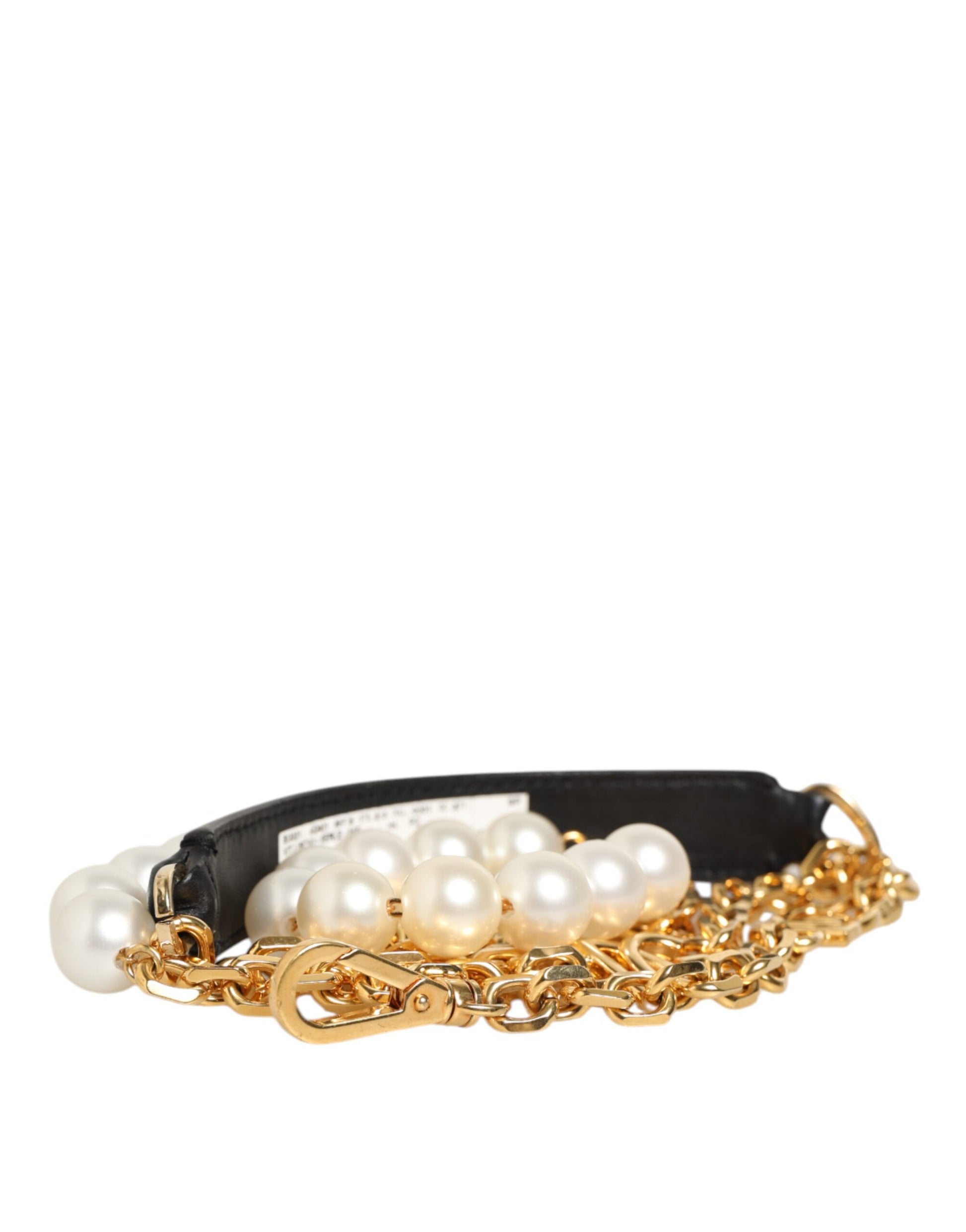 Dolce &amp; Gabbana Schwarzes Leder Gold Kette Tasche Zubehör Schultergurt