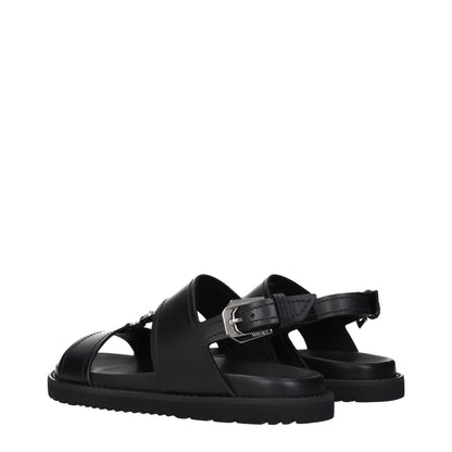 Versace Black Leather Flat Sandals