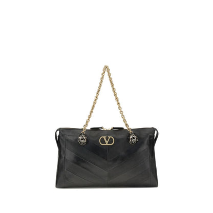 Valentino Garavani Black Calf Leather Bos Taurus Shoulder Bag