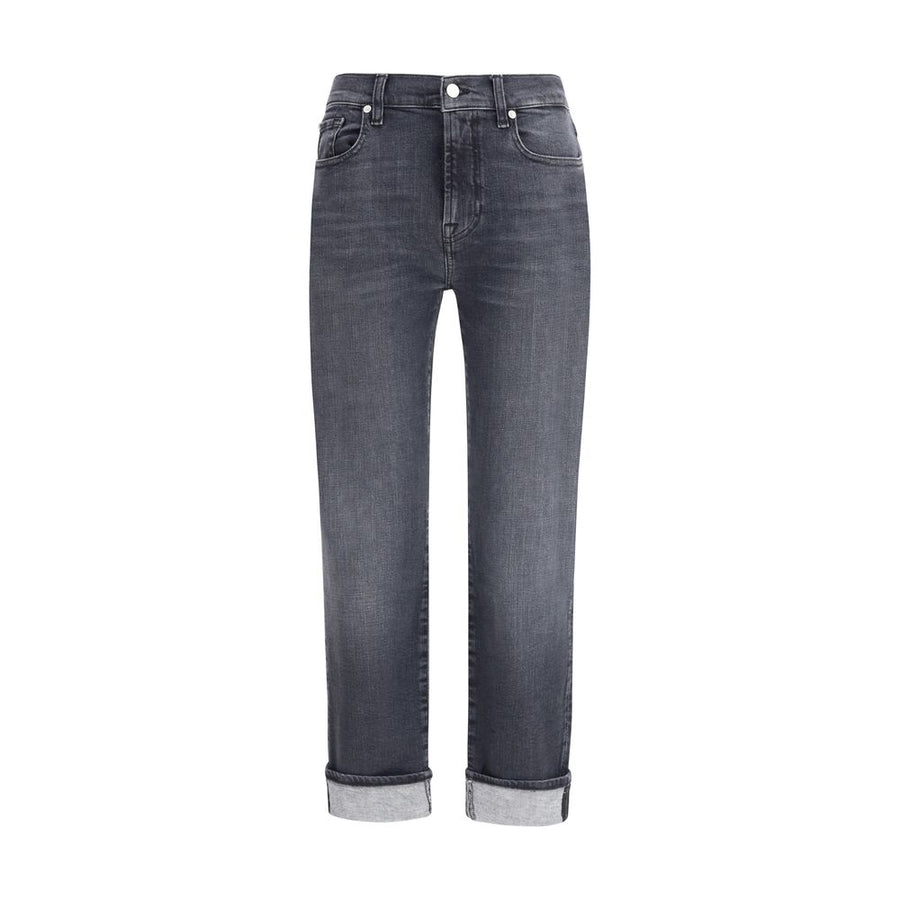 7FOR Black Cotton Relaxed Fit Jeans
