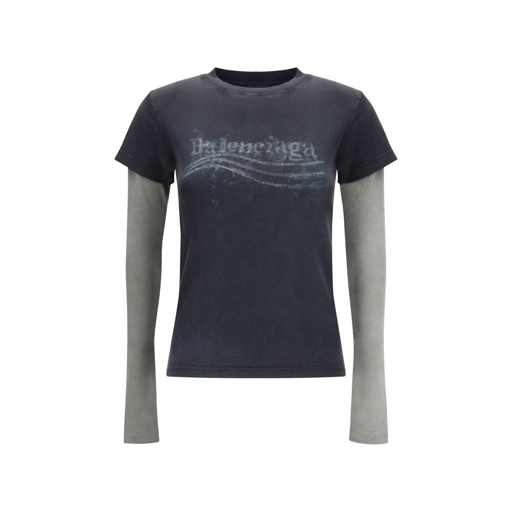 Balenciaga – Politisches T-Shirt mit zwei Ärmeln in verwaschenem Buntstift