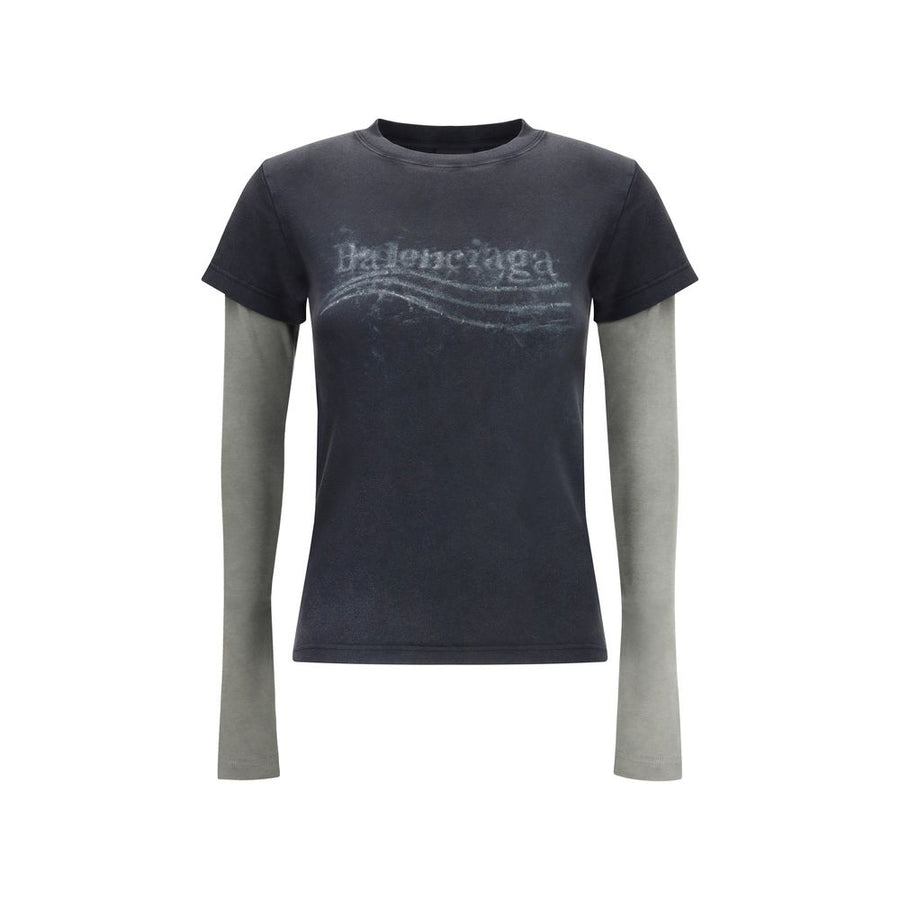 Balenciaga – Politisches T-Shirt mit zwei Ärmeln in verwaschenem Buntstift
