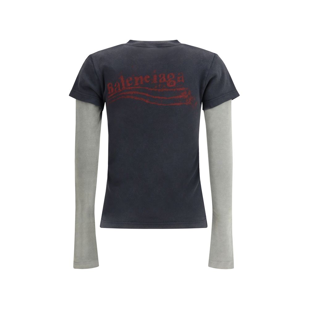 Balenciaga – Politisches T-Shirt mit zwei Ärmeln in verwaschenem Buntstift