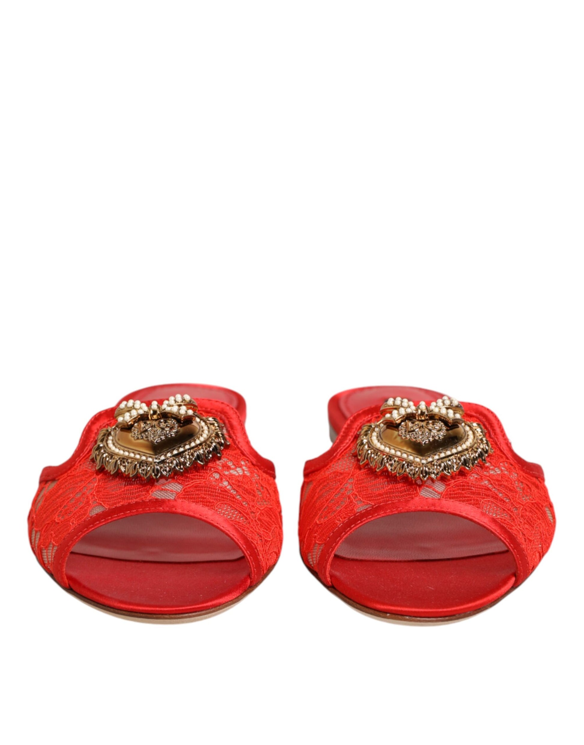 Dolce &amp; Gabbana – Rote Devotion-Sandalen mit Spitze