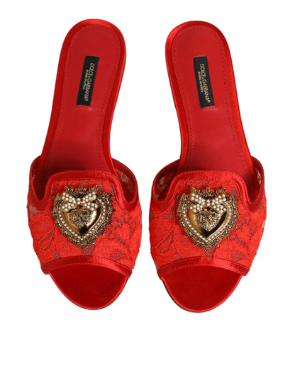 Dolce &amp; Gabbana – Rote Devotion-Sandalen mit Spitze