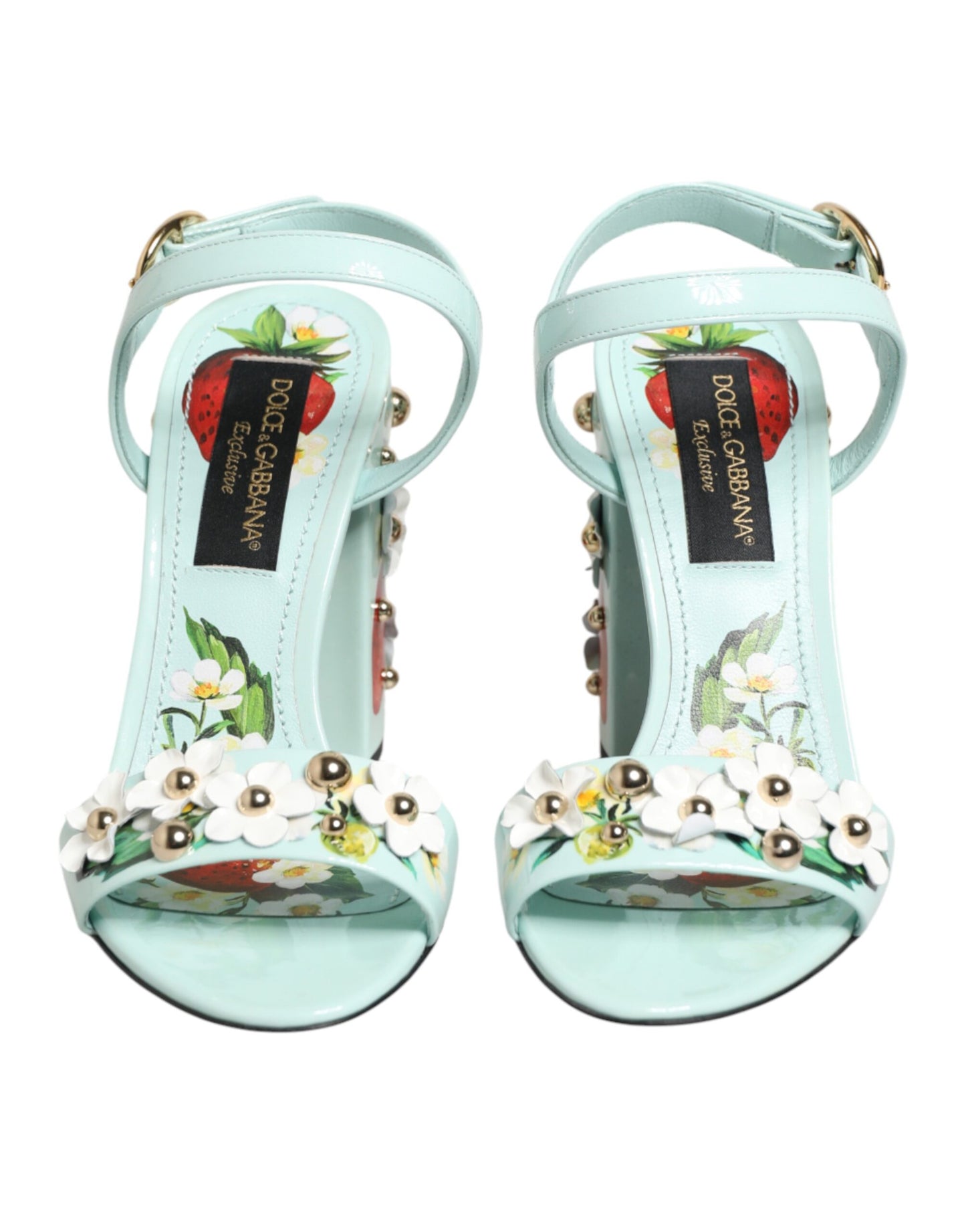 Dolce &amp; Gabbana Mintgrüne Blumennieten Heels Sandalen Schuhe