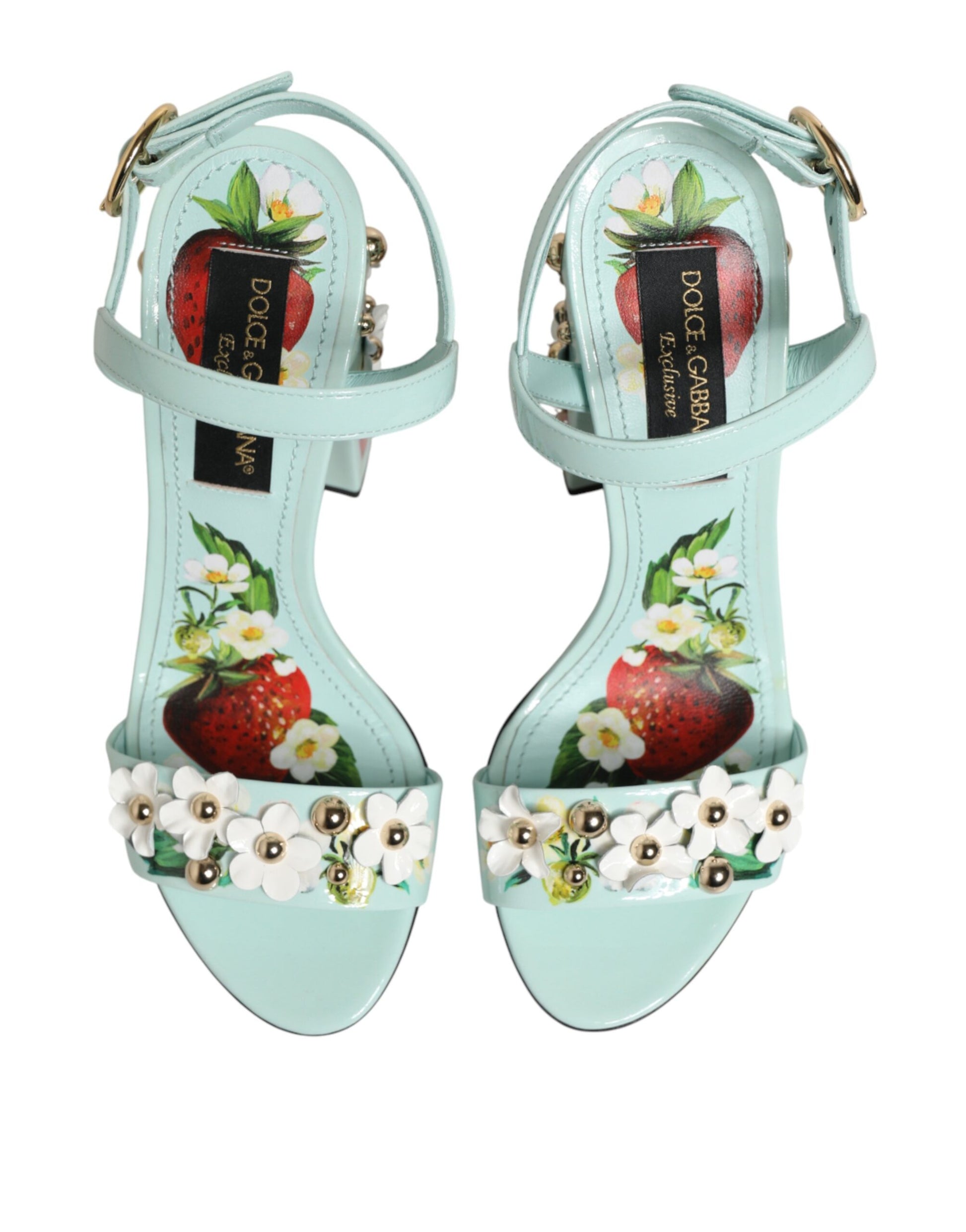 Dolce &amp; Gabbana Mintgrüne Blumennieten Heels Sandalen Schuhe