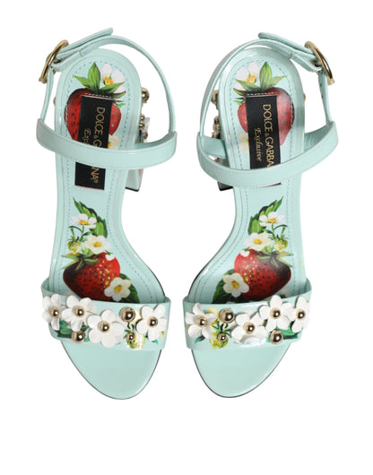Dolce &amp; Gabbana Mintgrüne Blumennieten Heels Sandalen Schuhe