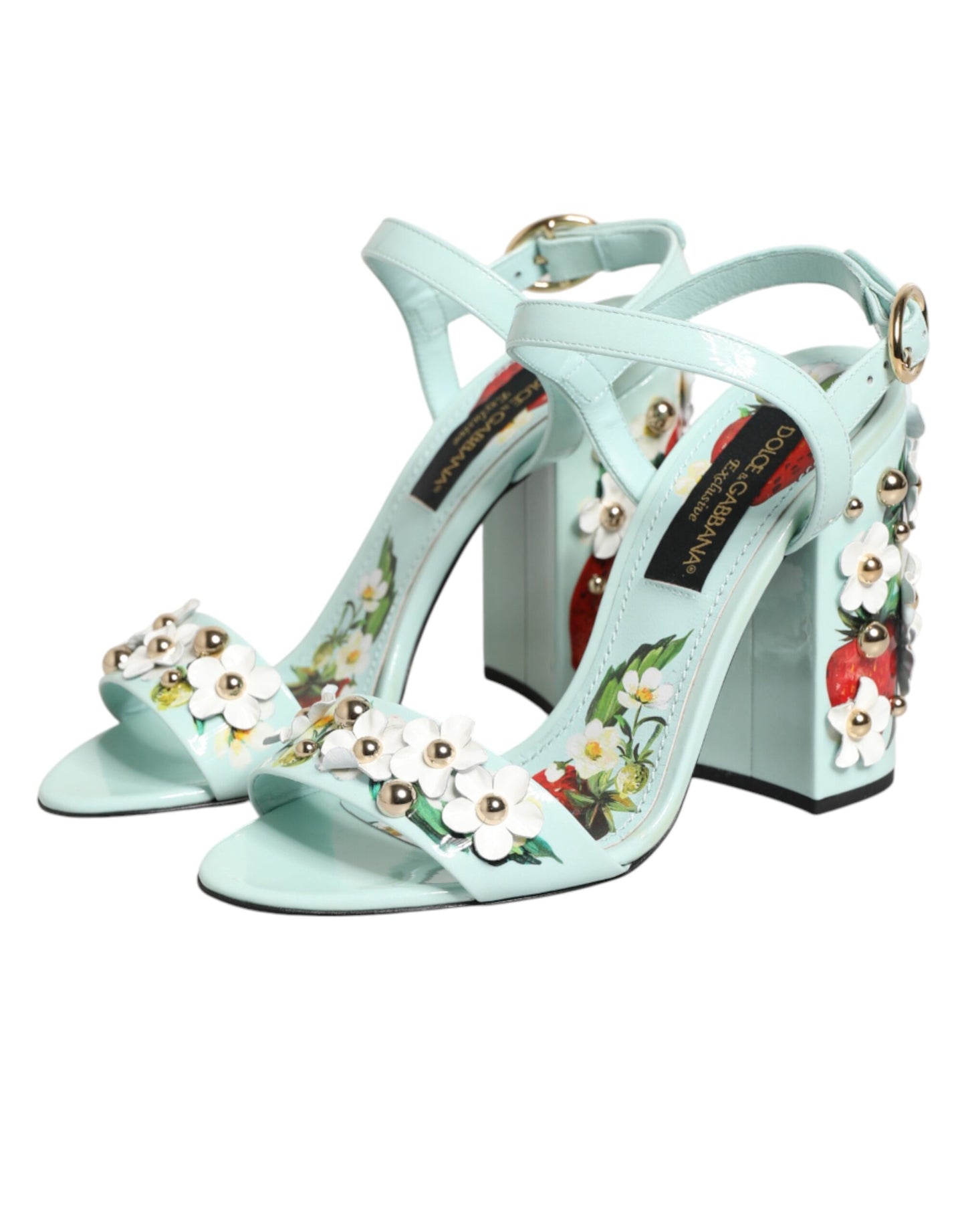 Dolce &amp; Gabbana Mintgrüne Blumennieten Heels Sandalen Schuhe