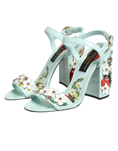 Dolce &amp; Gabbana Mintgrüne Blumennieten Heels Sandalen Schuhe