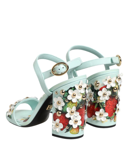 Dolce &amp; Gabbana Mintgrüne Blumennieten Heels Sandalen Schuhe