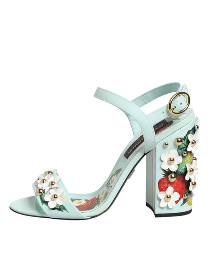 Dolce &amp; Gabbana Mintgrüne Blumennieten Heels Sandalen Schuhe