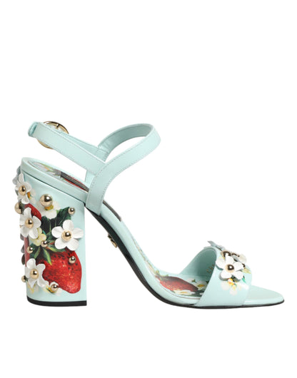 Dolce &amp; Gabbana Mintgrüne Blumennieten Heels Sandalen Schuhe