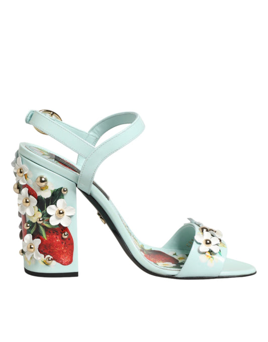 Dolce &amp; Gabbana Mintgrüne Blumennieten Heels Sandalen Schuhe
