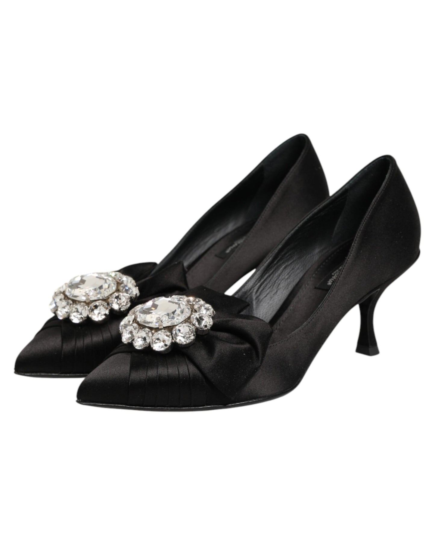 Dolce &amp; Gabbana – Schwarze Pumps aus Satin mit Schleife und Kristallverzierung