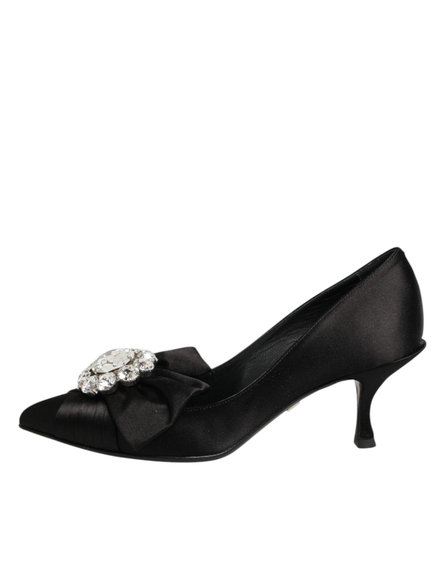 Dolce &amp; Gabbana – Schwarze Pumps aus Satin mit Schleife und Kristallverzierung