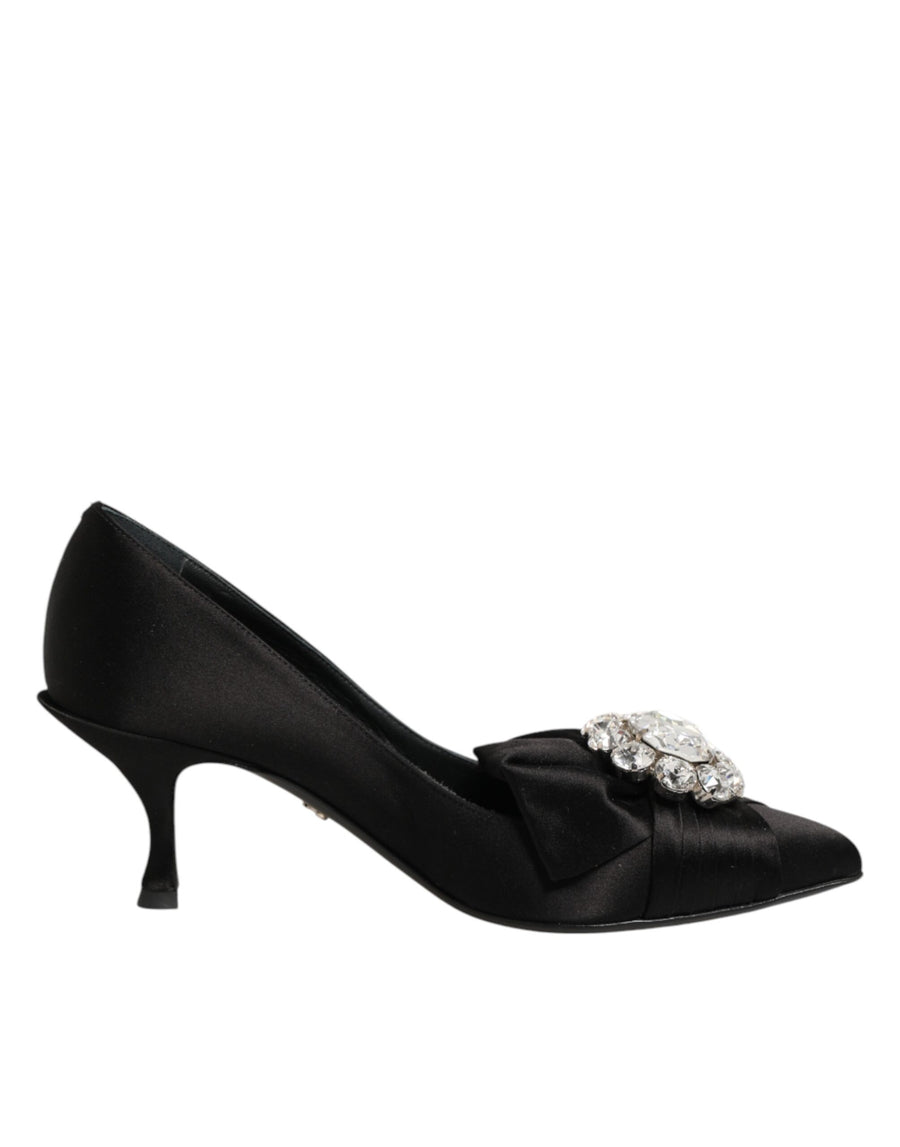 Dolce & Gabbana – Schwarze Pumps aus Satin mit Schleife und Kristallverzierung