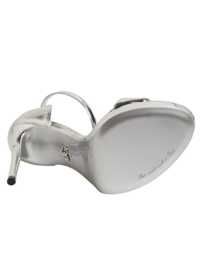 Dolce &amp; Gabbana Keira Sandalen aus silbernem Leder mit Plateausohle
