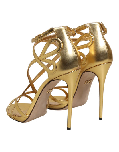 Dolce &amp; Gabbana Gold Leder Keira Heels Sandalen Schuhe