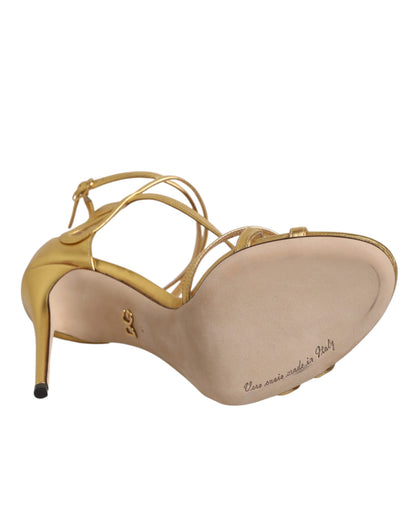 Dolce &amp; Gabbana Gold Leder Keira Heels Sandalen Schuhe