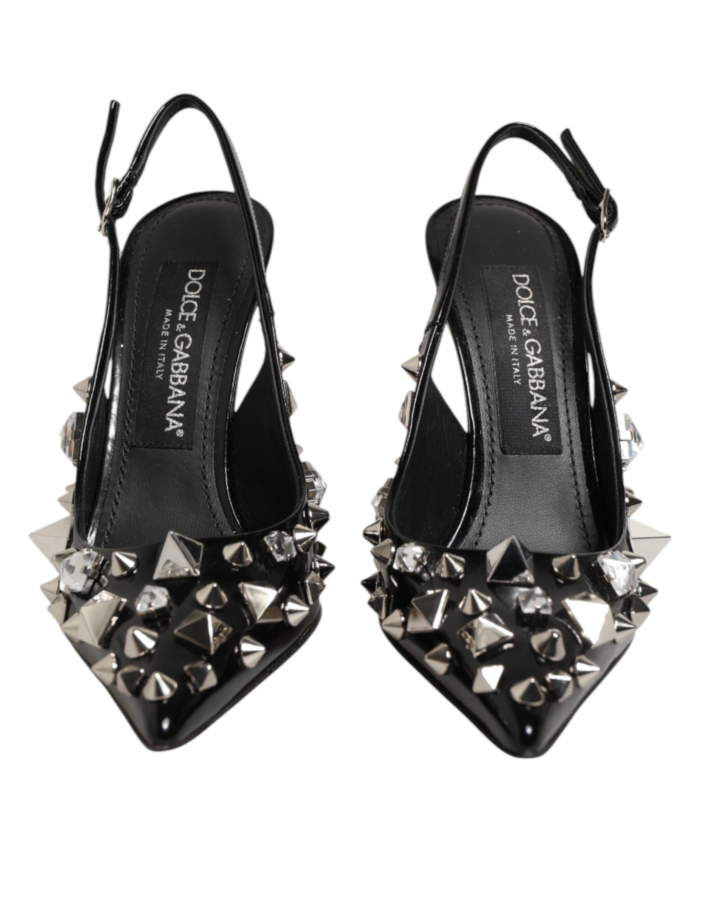 Dolce &amp; Gabbana – Schwarze Slingback-Schuhe aus Leder mit Nieten