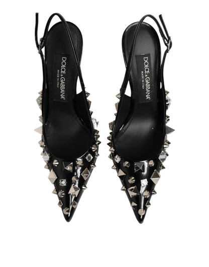 Dolce &amp; Gabbana – Schwarze Slingback-Schuhe aus Leder mit Nieten