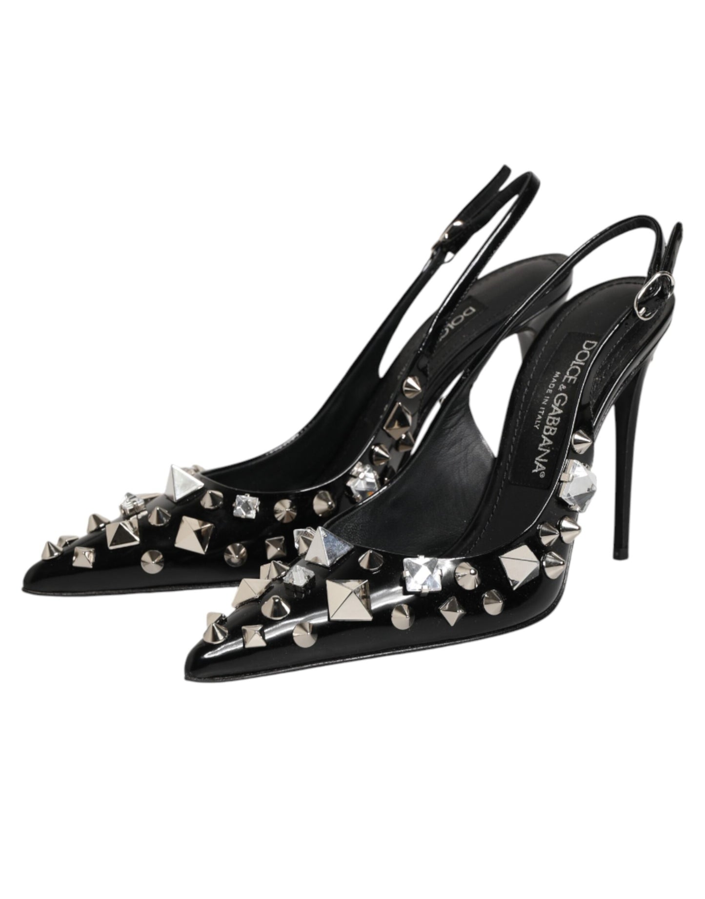 Dolce &amp; Gabbana – Schwarze Slingback-Schuhe aus Leder mit Nieten