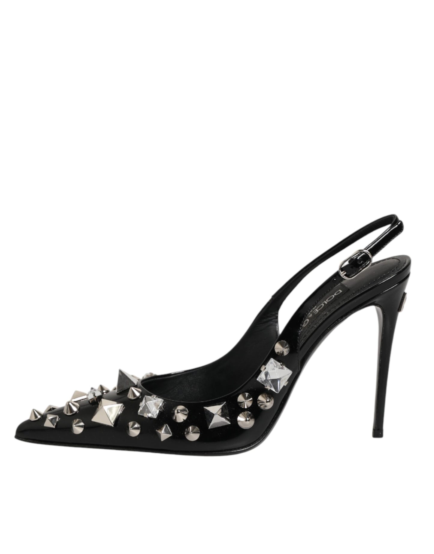 Dolce &amp; Gabbana – Schwarze Slingback-Schuhe aus Leder mit Nieten