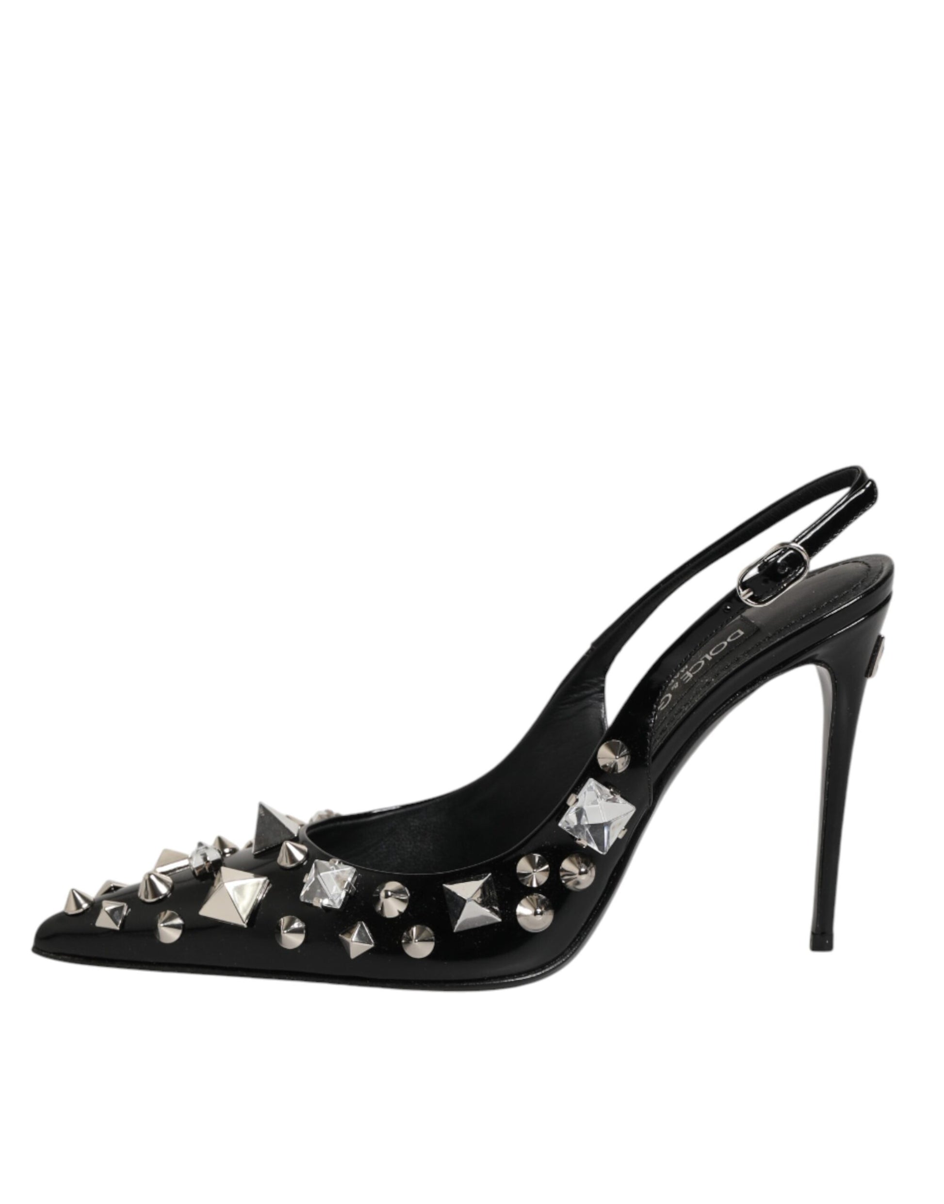 Dolce &amp; Gabbana – Schwarze Slingback-Schuhe aus Leder mit Nieten