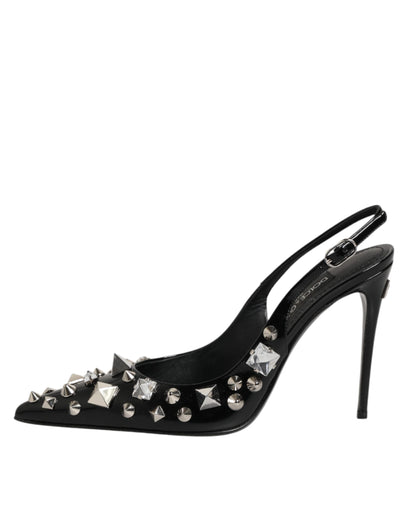 Dolce &amp; Gabbana – Schwarze Slingback-Schuhe aus Leder mit Nieten