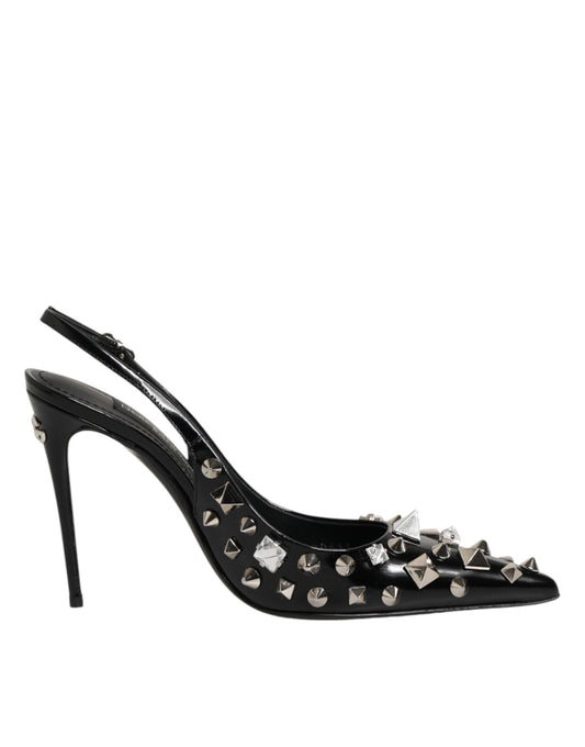 Dolce &amp; Gabbana – Schwarze Slingback-Schuhe aus Leder mit Nieten