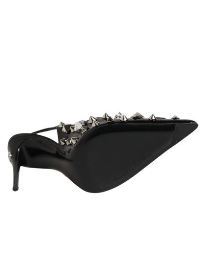 Dolce &amp; Gabbana – Schwarze Slingback-Schuhe aus Leder mit Nieten