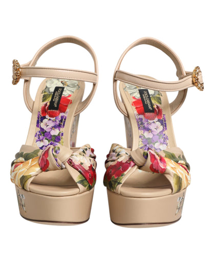 Dolce &amp; Gabbana Beige Floral Knöchelriemen Keil Sandalen Schuhe