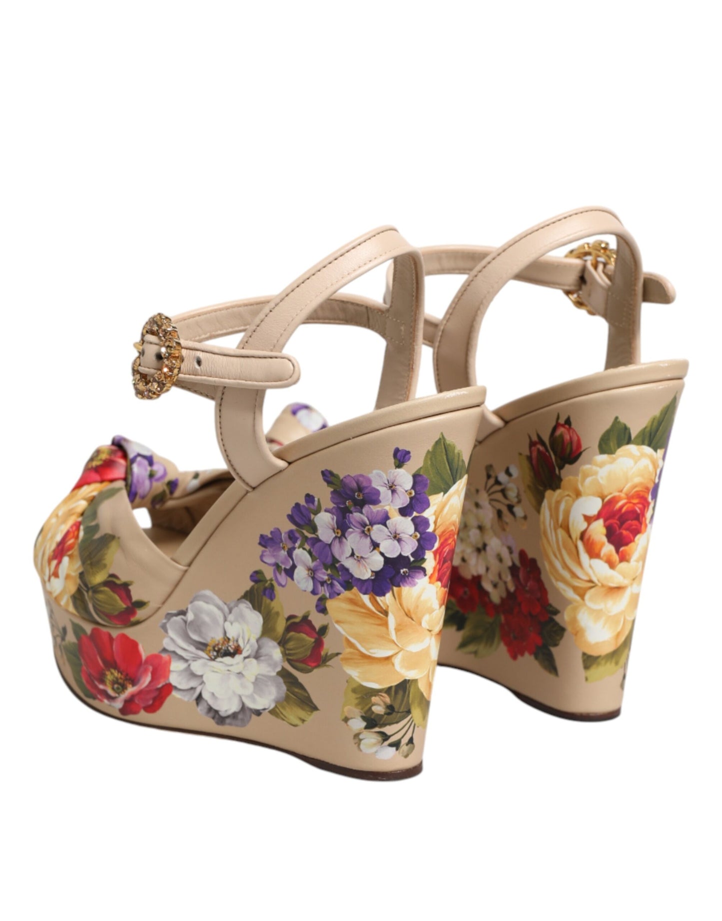 Dolce &amp; Gabbana Beige Floral Knöchelriemen Keil Sandalen Schuhe