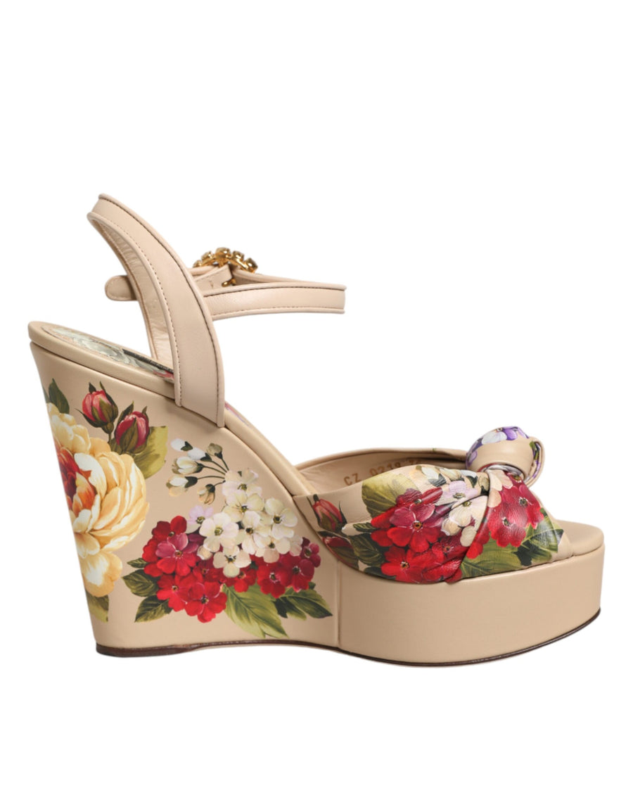 Dolce & Gabbana Beige Floral Knöchelriemen Keil Sandalen Schuhe