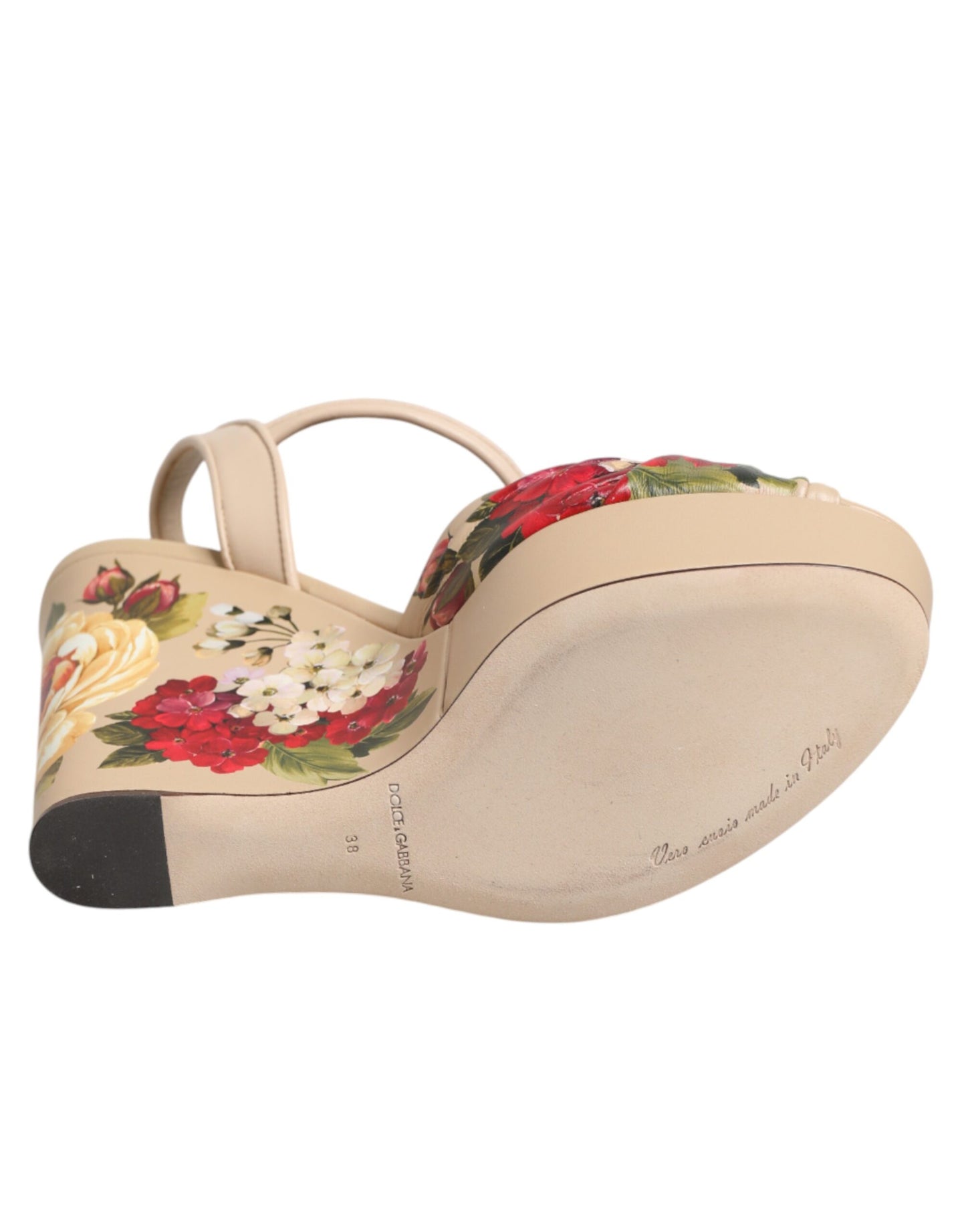 Dolce &amp; Gabbana Beige Floral Knöchelriemen Keil Sandalen Schuhe