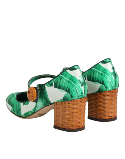 Dolce &amp; Gabbana Grüne Seide MARY JANES Blatt Sandalen Schuhe
