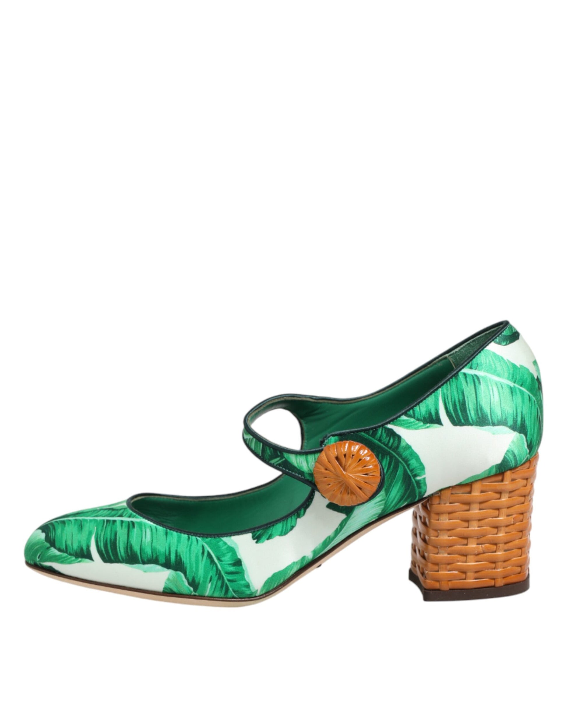 Dolce &amp; Gabbana Grüne Seide MARY JANES Blatt Sandalen Schuhe