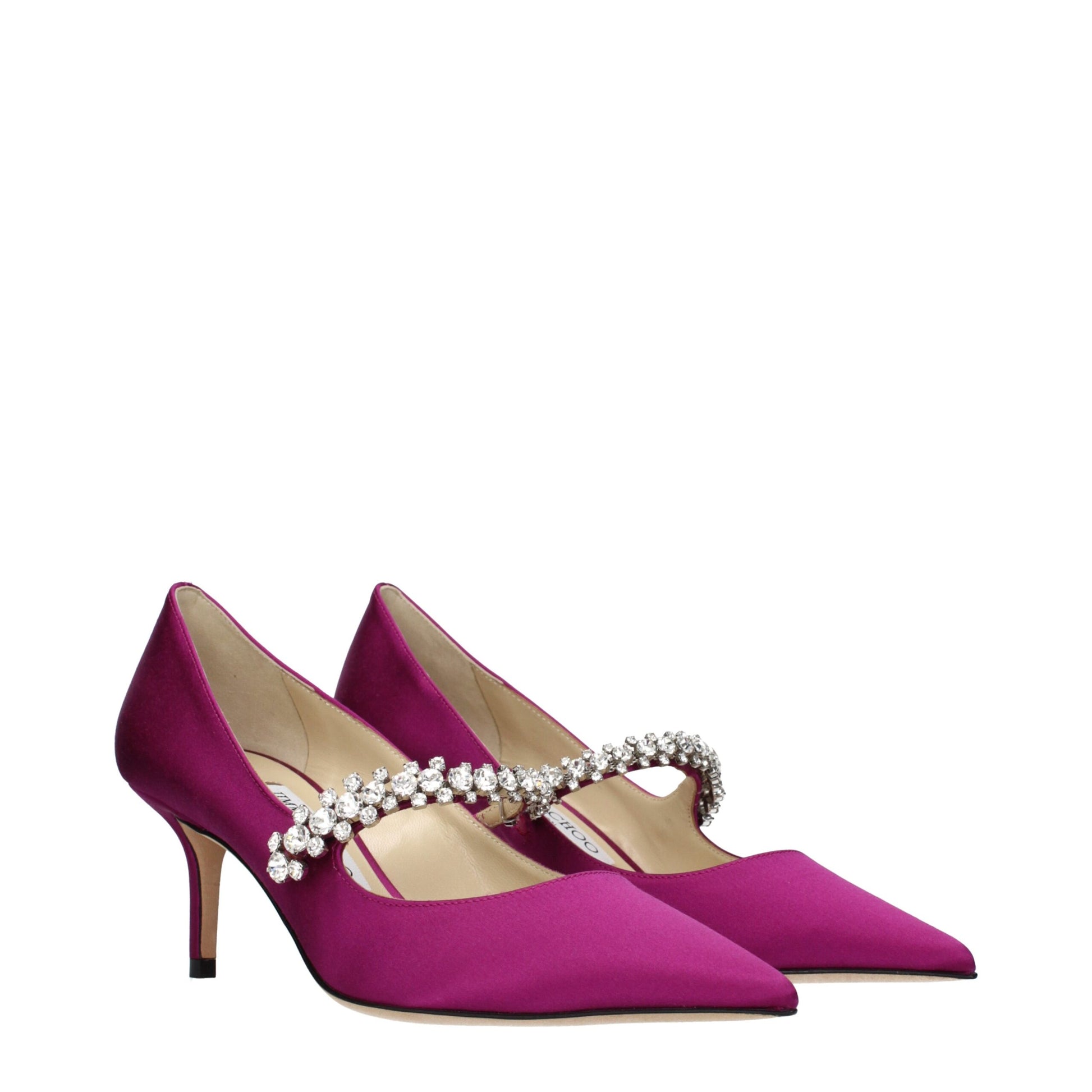 Jimmy Choo – Pumps aus rosa Satin mit mittelhohem Absatz