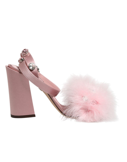 Dolce & Gabbana Pink Sequined Ankle Strap Sandals Shoes