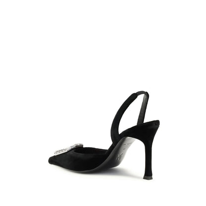 Amina Muaddi Black Calf Leather Bos Taurus High Heel Pumps