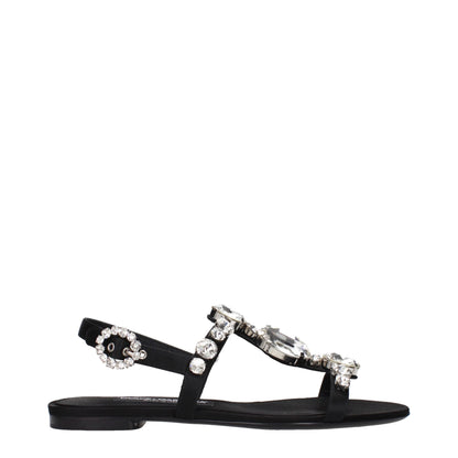 Dolce & Gabbana Black Satin Flat Sandals