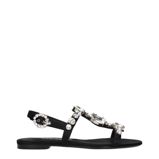 Dolce & Gabbana Black Satin Flat Sandals