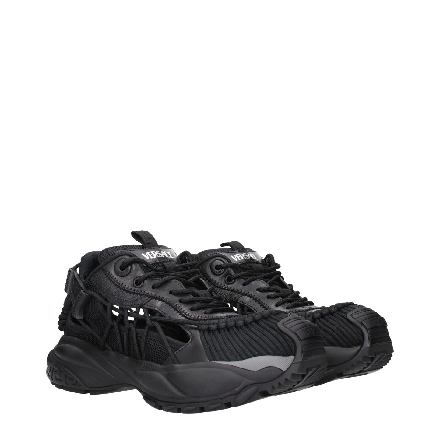 Versace Black Leather Athletic Sneakers