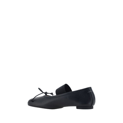 MM6 Black Calf Leather Bos Taurus Ballet Flats