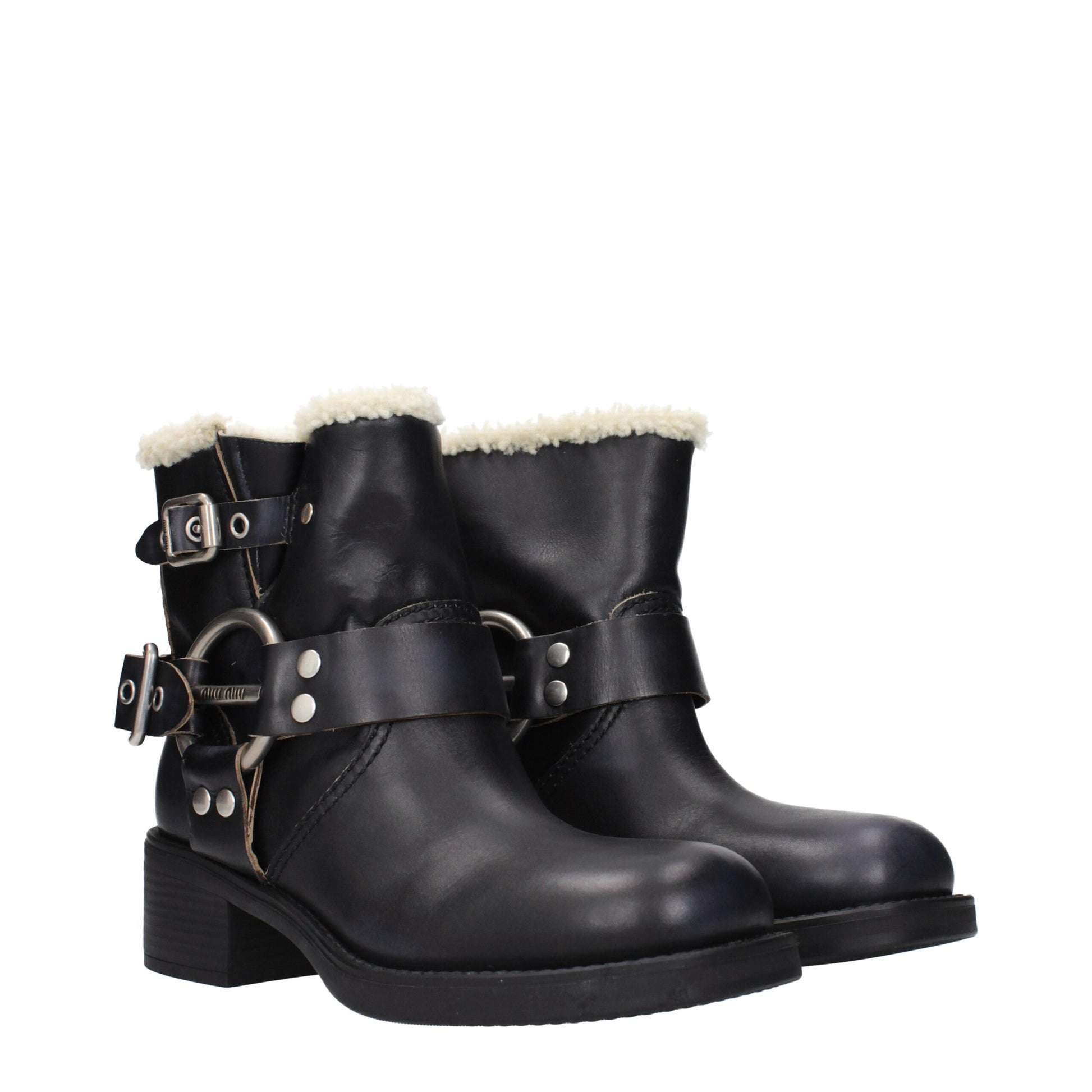 Miu Miu Black Leather Ankle Boots
